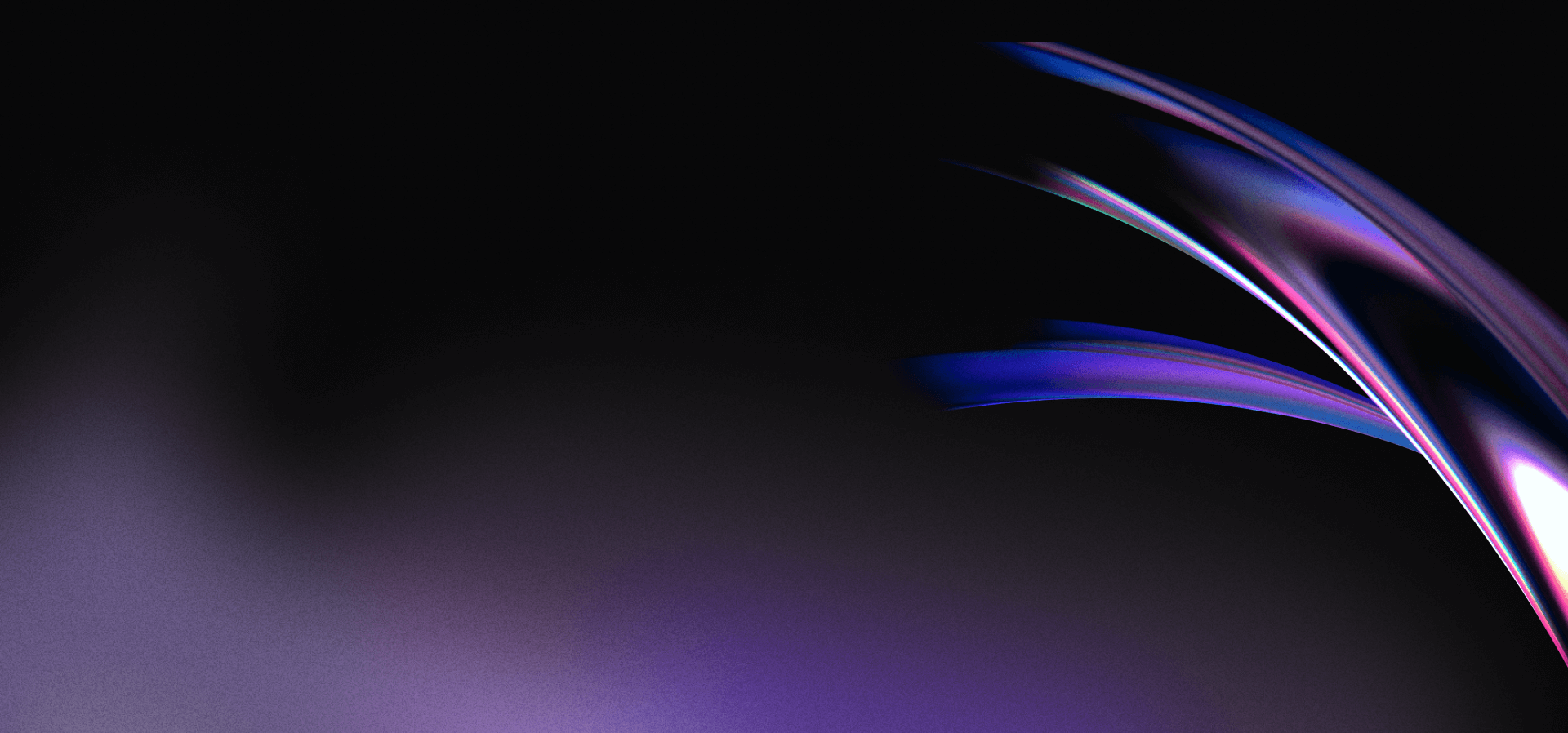 Ciemne tło z dynamicznymi, abstrakcyjnymi smugami światła w odcieniach fioletu, niebieskiego i różu; na środku jasny napis „Simple solutions for complex projects”